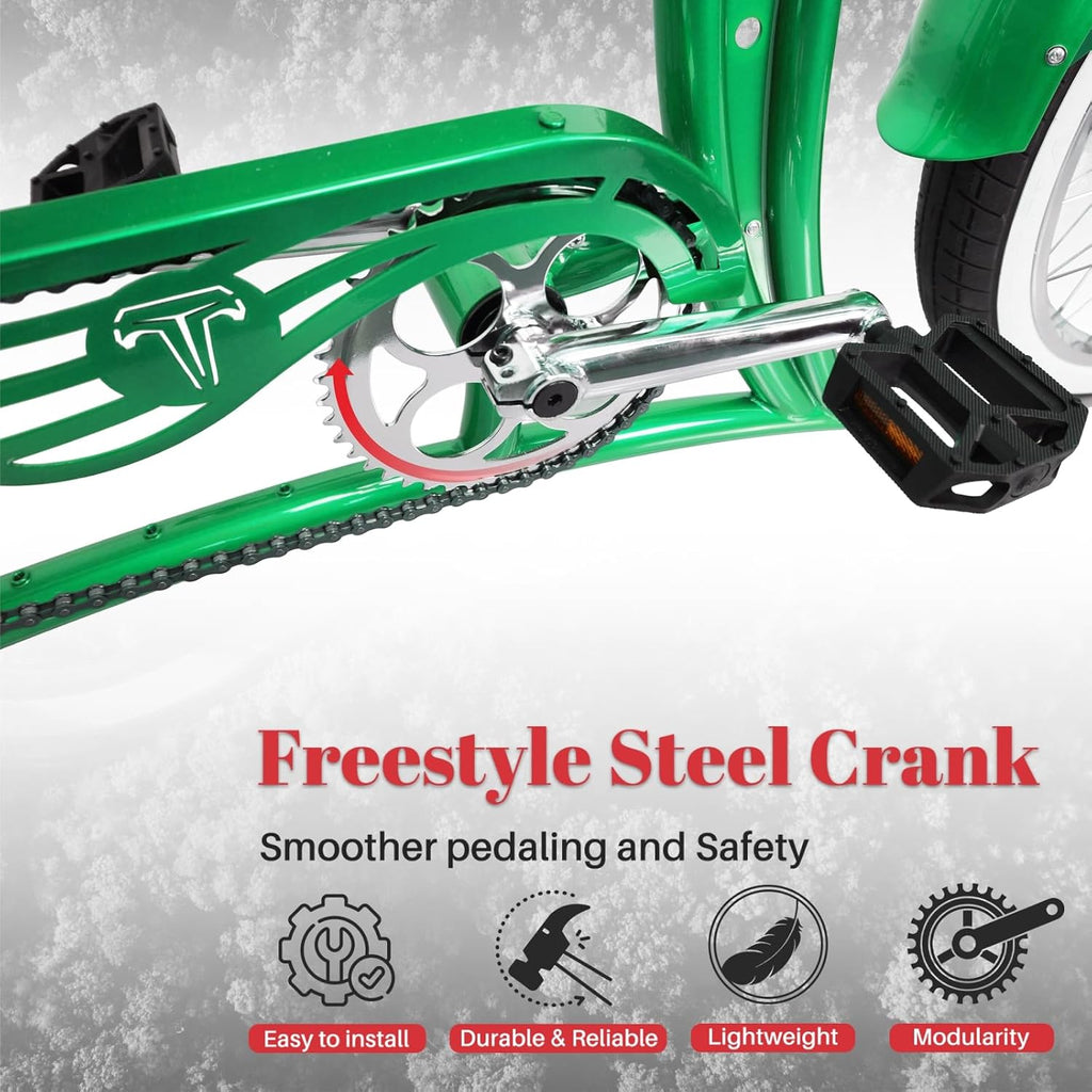 Tracer KRAKER PRO 26 Inch Stretch Chopper Bicycle for Adult,Single Speed Men Lowrider Bike with Oversized Hi-Ten Stretch Steel Frame,Front Wheel 26 * 3.5,Rear Wheel 26 * 4.0 Multiple Colors