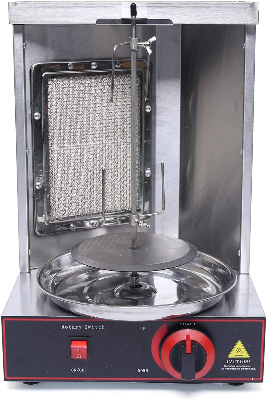 Commercial Shawarma Machine Gas Doner Kebab Grill, LPG Gyro Machine Gas Shawarma Rotisserie, 360° Rotating Single Burner Countertop Vertical Shawarma Broiler for Chicken Roast, Turkey Roast
