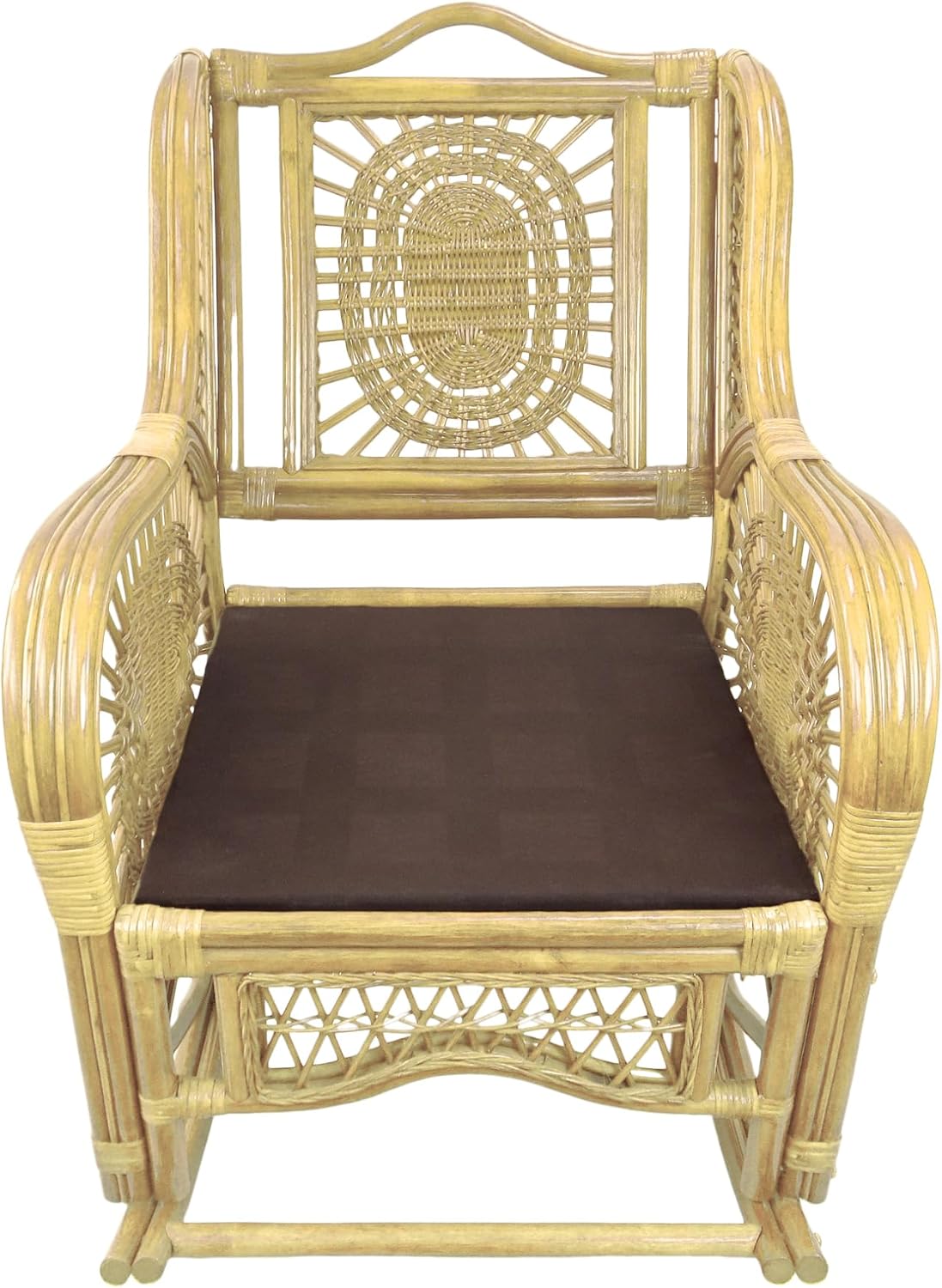 Malibu Rocking Handmade Lounge Chair ECO Natural Wicker Rattan Natural Color with Cream Cushion, Indoor ONLY