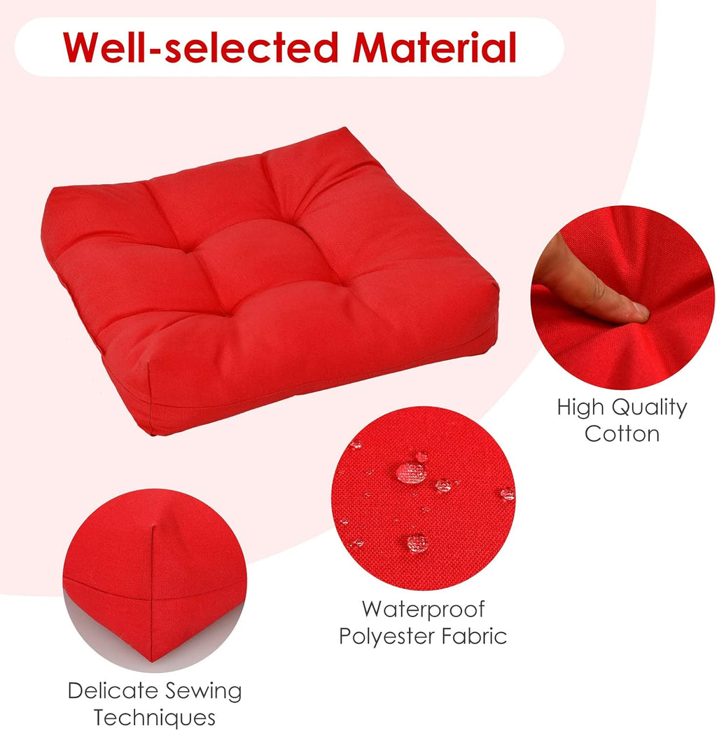 Giantex Set of 6 Tufted Patio Cushions, 4' Outdoor Seat Cushions, Waterproof & High Elasticity for Comfortable Sitting Experience, Square Chair Cushions for Indoor Outdoor Use, Red