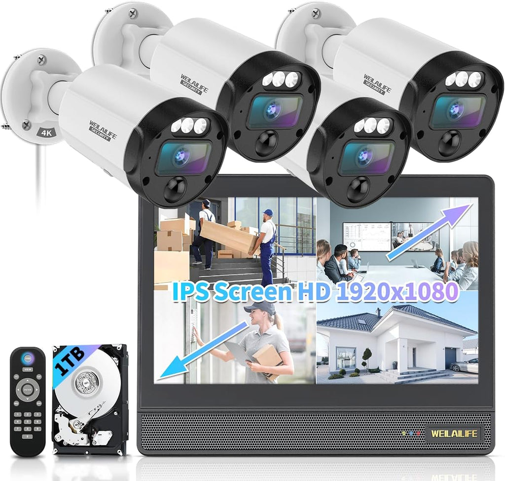 【All-in-One Security System】 4K Outdoor Wired Security Camera System, Home Video Surveillance Systems, Wired Cameras for Home Security