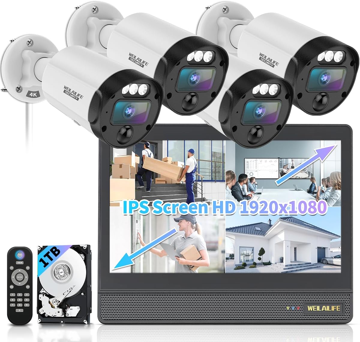 【All-in-One Security System】 4K Outdoor Wired Security Camera System, Home Video Surveillance Systems, Wired Cameras for Home Security