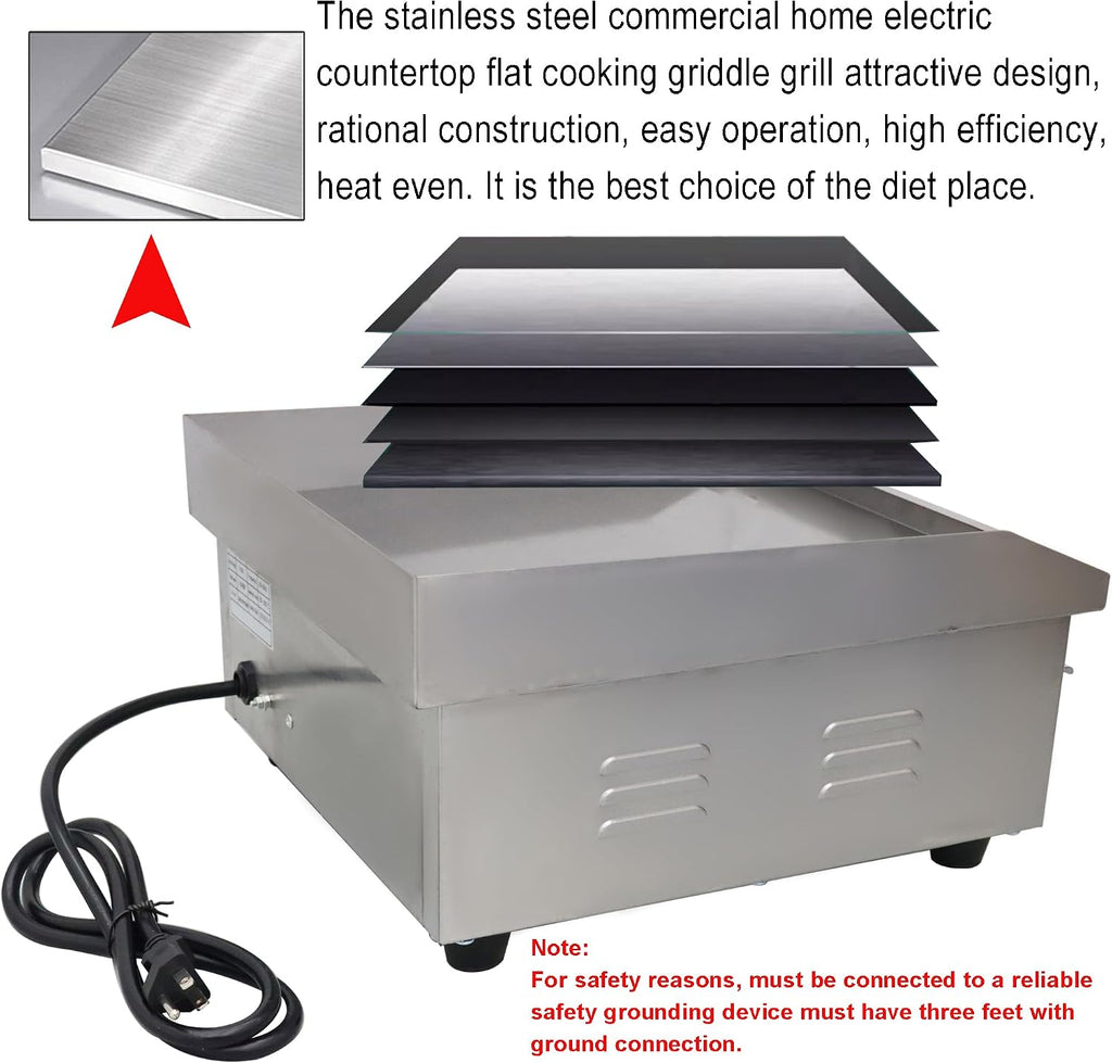 Electric Grill Griddle Camp Flat Cooking Griddle Grill Top Grill Hot Plate Stove Compact Stainless Steel Grill BBQ Plate Grill For Outdoor or Indoor 110V 14.17 * 11.81in Heating Size