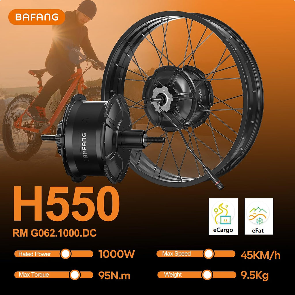 BAFANG 48V 1000W Fat Tire EBike Conversion Kit - Dominate Winter Terrain with High-Torque Rear Hub Motor for 20'/26' Wheels in Deep Snow, Includes Display & Battery（Optional）