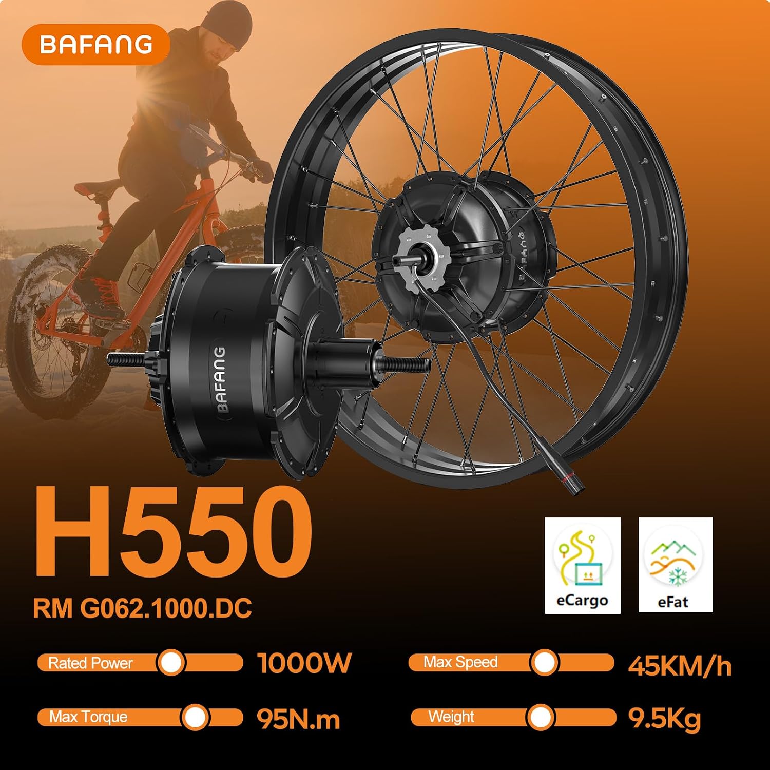 BAFANG 48V 1000W Fat Tire EBike Conversion Kit - Dominate Winter Terrain with High-Torque Rear Hub Motor for 20'/26' Wheels in Deep Snow, Includes Display & Battery（Optional）