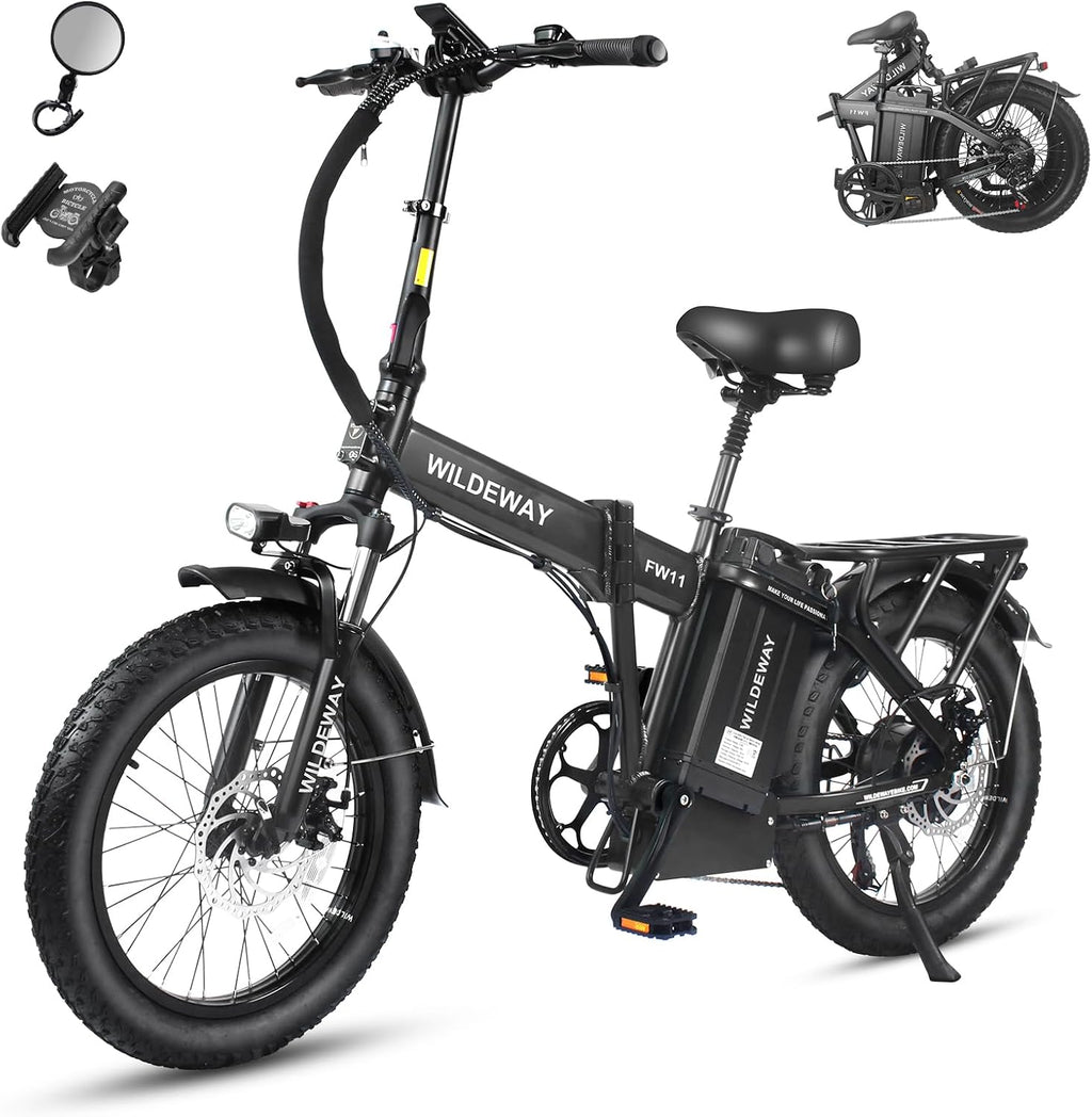 Wildeway Folding Electric Bike for Adults with 32Ah Battery Long Range 750W Motor 28MPH,20'x 3.0'Fat Tire Foldable EBike, Urban City Commuter Men Women Bicycle 7 Speed Gear