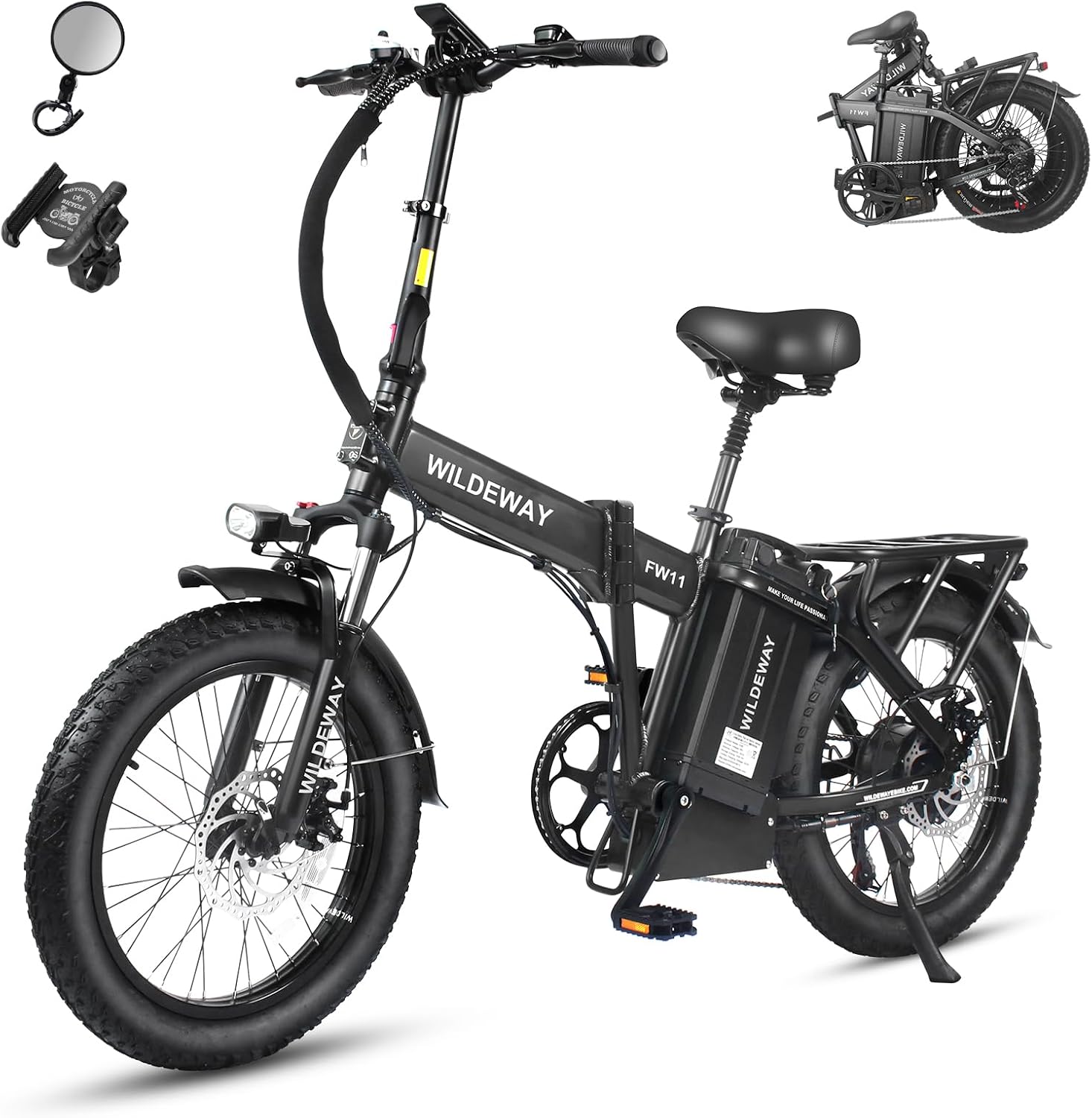 Wildeway Folding Electric Bike for Adults with 32Ah Battery Long Range 750W Motor 28MPH,20'x 3.0'Fat Tire Foldable EBike, Urban City Commuter Men Women Bicycle 7 Speed Gear