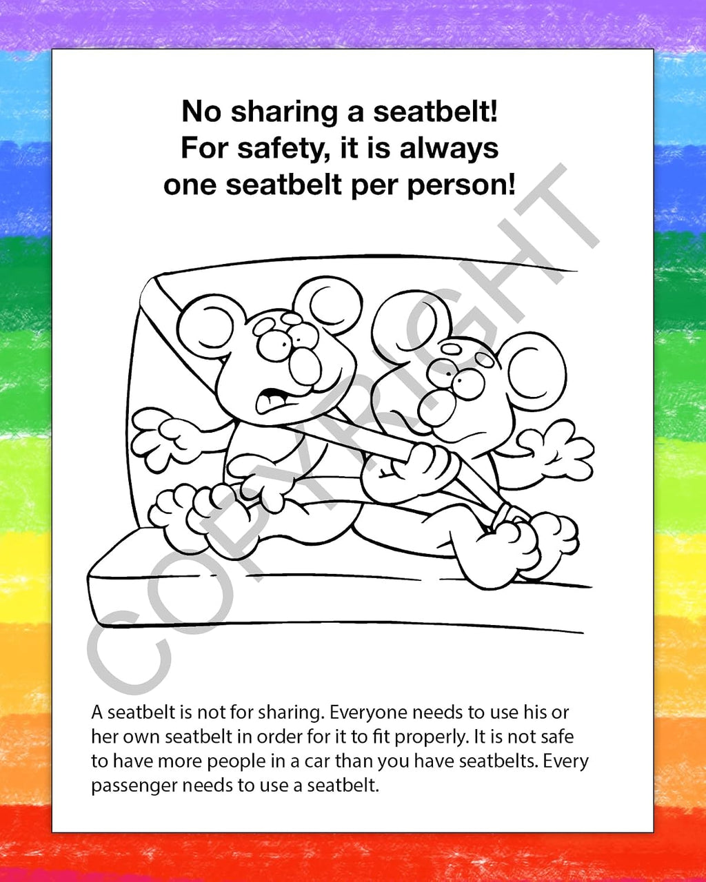 ZOCO – Buckle Up, Seat Belt Safety – Custom Coloring & Activity Books (250 Bulk Pack, With Crayons) – Police Car Safety Theme for Kids – Add Your Imprint