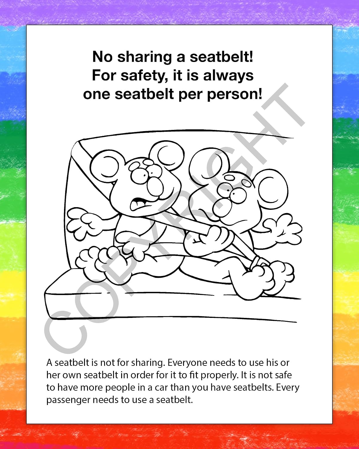 ZOCO – Buckle Up, Seat Belt Safety – Custom Coloring & Activity Books (250 Bulk Pack, With Crayons) – Police Car Safety Theme for Kids – Add Your Imprint
