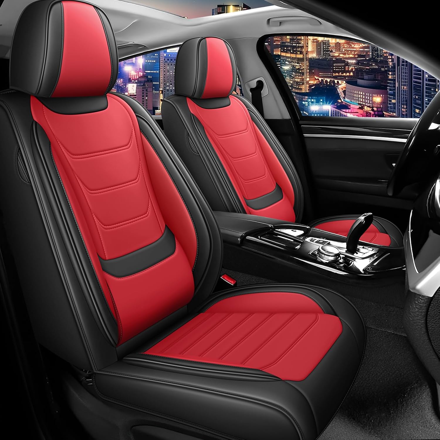 Car Seat Cover Full Set for Kia Sorento Seat Covers 2003-2025, Nappa Leather Waterproof Seat Covers for Cars, Airbag Compatible, Universal Automotive Seat Covers(Standard Front Row/Black Red)