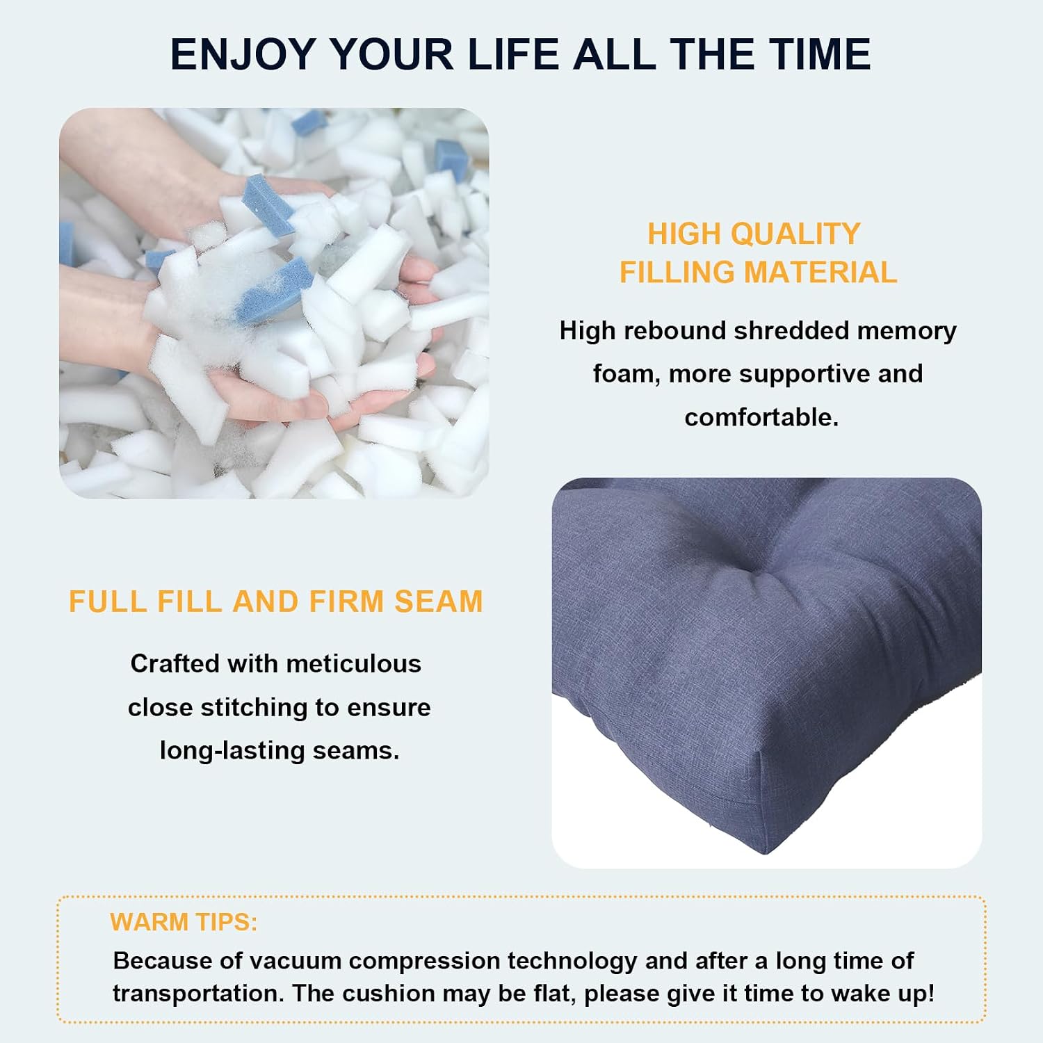 DYTXIII Outdoor High Back Chair Cushions Set of 2, Water Repellent Tufted Rocking Seat Cushions Replacement 44 x 22 Inch, Seat & Back Chair Pads for Patio, Balcony and Indoor Use -Textured Navy