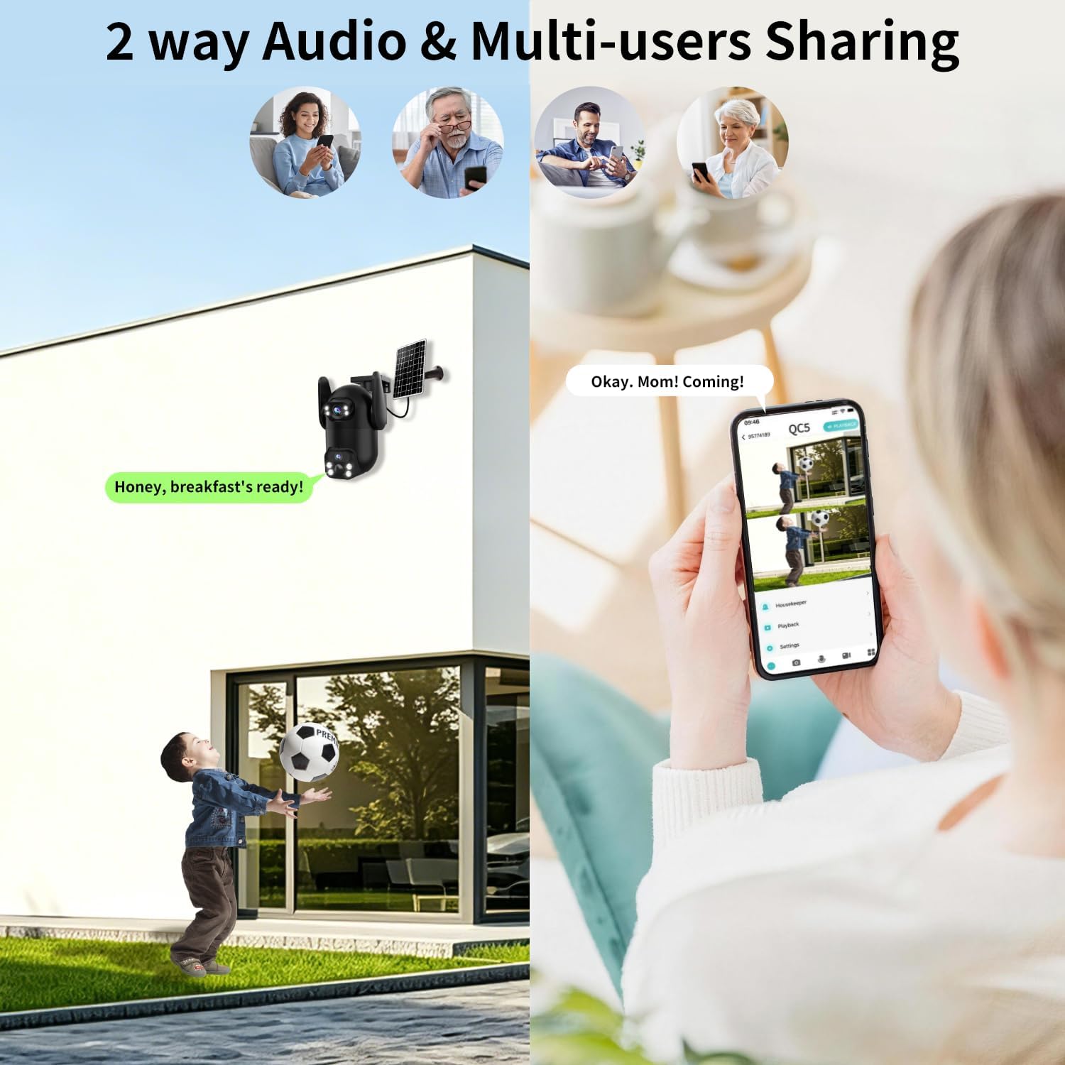 ESCANU Wireless Home Security Cameras System,Solar Power PTZ Outdoor Cameras,Motion Detection,Night Vision,Water-Proof,2-Way Audio,No Subscription Fee,Cloud/SD Card Storage