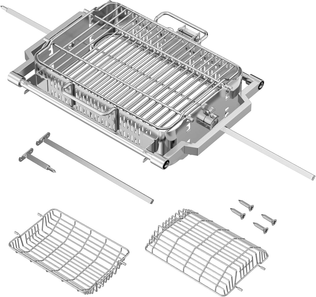 SafBbcue Rotisserie Basket Kit for Kamado Joe JoeTisserie KJ155172022 Grill Accessories, Grill Flat and Tumbler Basket with Quick Connect Rod for Kamado Classic Joe and Big Joe Grill and Smokers