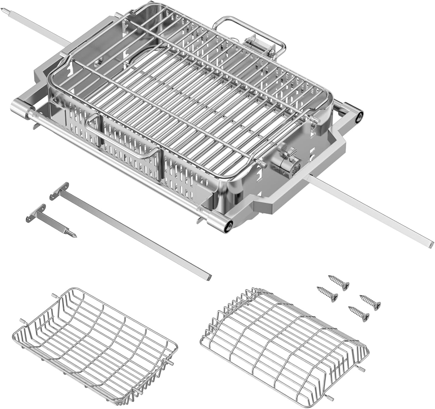 SafBbcue Rotisserie Basket Kit for Kamado Joe JoeTisserie KJ155172022 Grill Accessories, Grill Flat and Tumbler Basket with Quick Connect Rod for Kamado Classic Joe and Big Joe Grill and Smokers