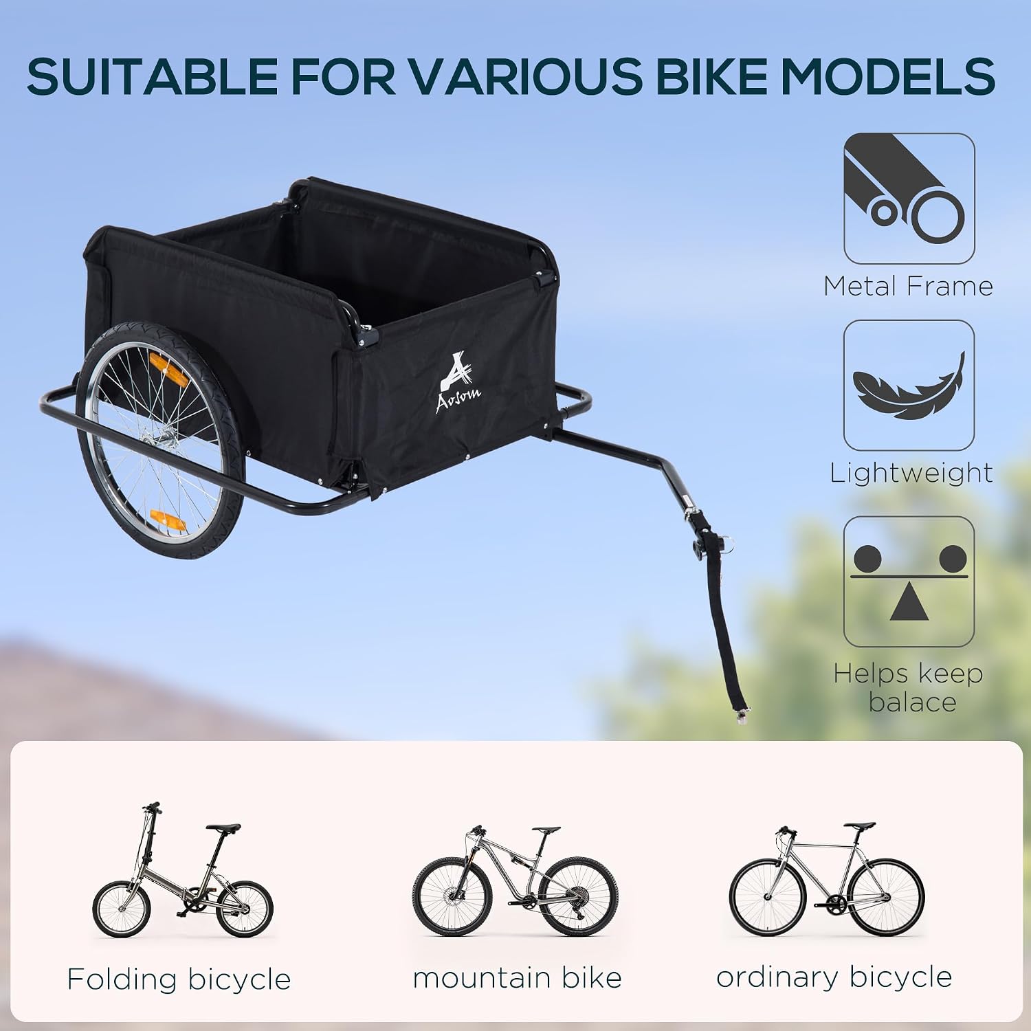 Aosom Bicycle Cargo Trailer, Two-Wheel Bike Luggage Wagon Trailer with Removable Cover