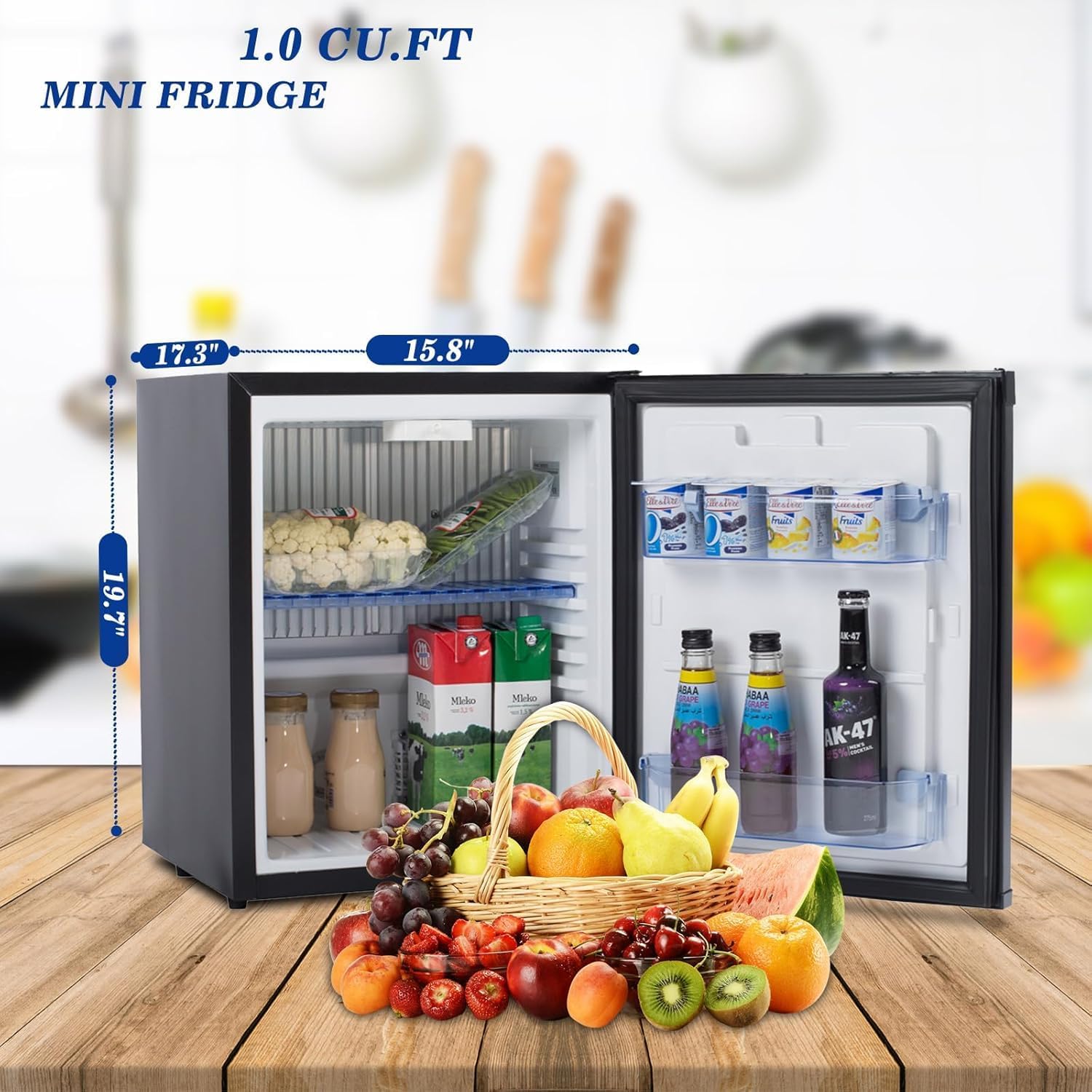 Smad Mini Fridge with Lock, Compact 12V Refrigerator 1.0 Cubic Feet 110V for Truck, Bedroom, Dorm, Office, No Noise, DC/AC, Black