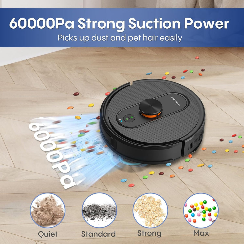 Robot Vacuum and Mop Combo, 6000Pa Strong Suction, LiDAR Navigation, Self-Emptying Dock,90-Day Hands-Free,Smart Mapping,WiFi/App/Alexa,Robotic Vacuum for Pet Hair, Dust, Hard Floors and Carpets