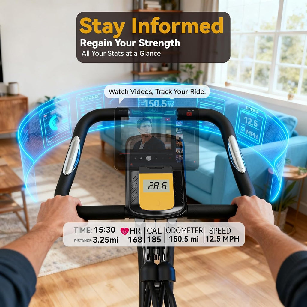 USLIM Foldable Exercise Bike Stationary Bikes for Home, 5 IN 1 Indoor Workout Bike, Cycling Bike with 16-Level Quiet Magnetic Resistance, 6.6 LBS Flywheel and 300LBS Capacity for Senior and Home Workout