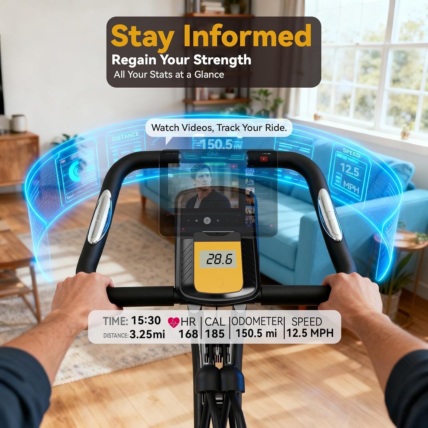 USLIM Foldable Exercise Bike Stationary Bikes for Home, 5 IN 1 Indoor Workout Bike, Cycling Bike with 16-Level Quiet Magnetic Resistance, 6.6 LBS Flywheel and 300LBS Capacity for Senior and Home Workout