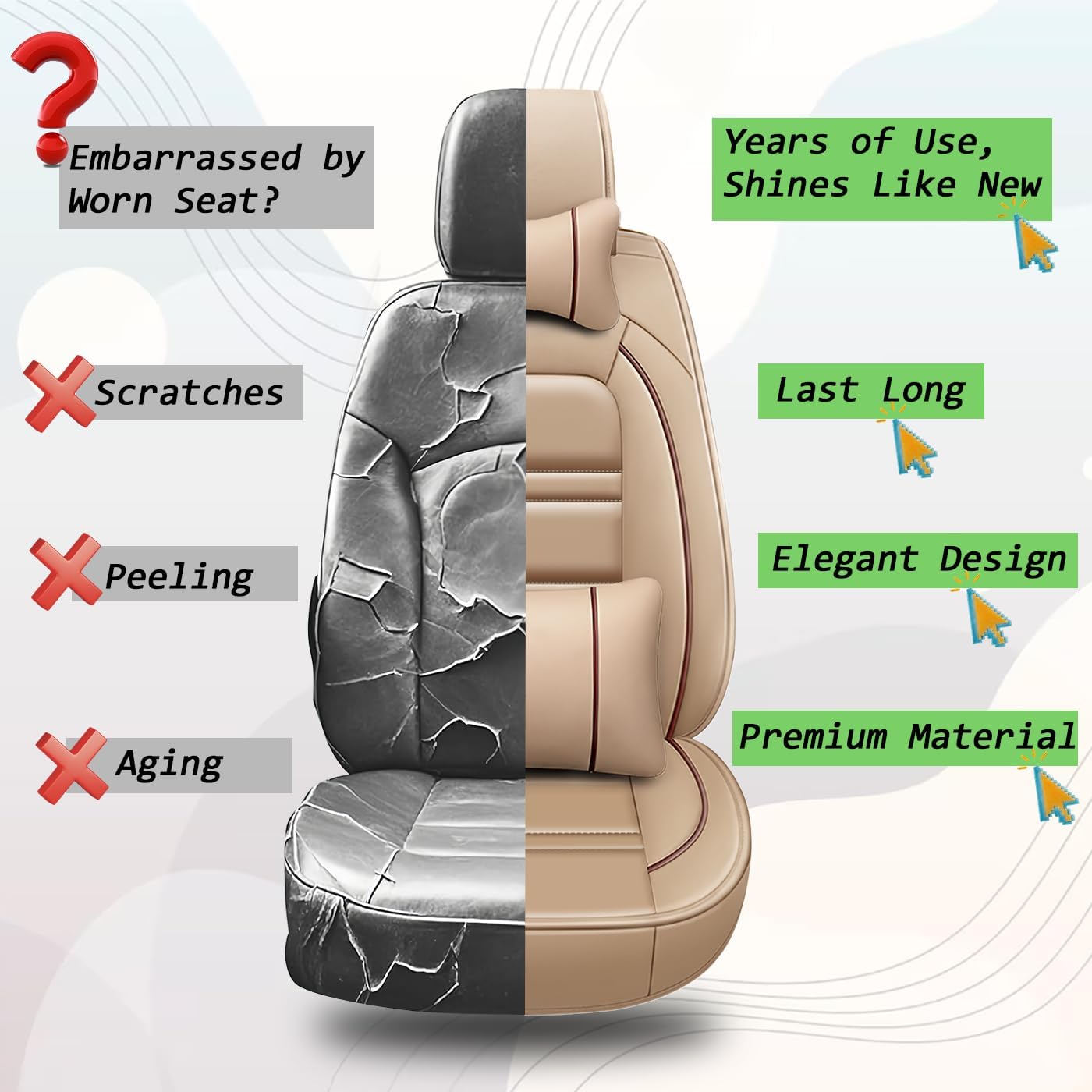 Car Seat Covers for Audi A3 2006-2025 | 5-Seats Seat Covers, Waterproof Seat Protectors, Automotive Seat Covers (Full Set with Pillow,Beige)