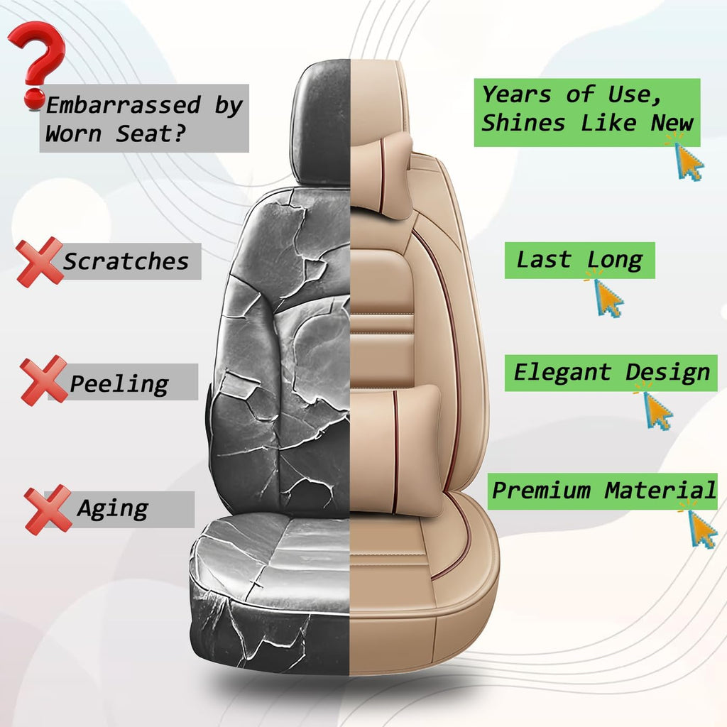 Car Seat Covers for Toyota Rav4 2000-2025 | 5-Seats Seat Covers, Waterproof Seat Protectors, Automotive Seat Covers (Full Set with Pillow,Beige)
