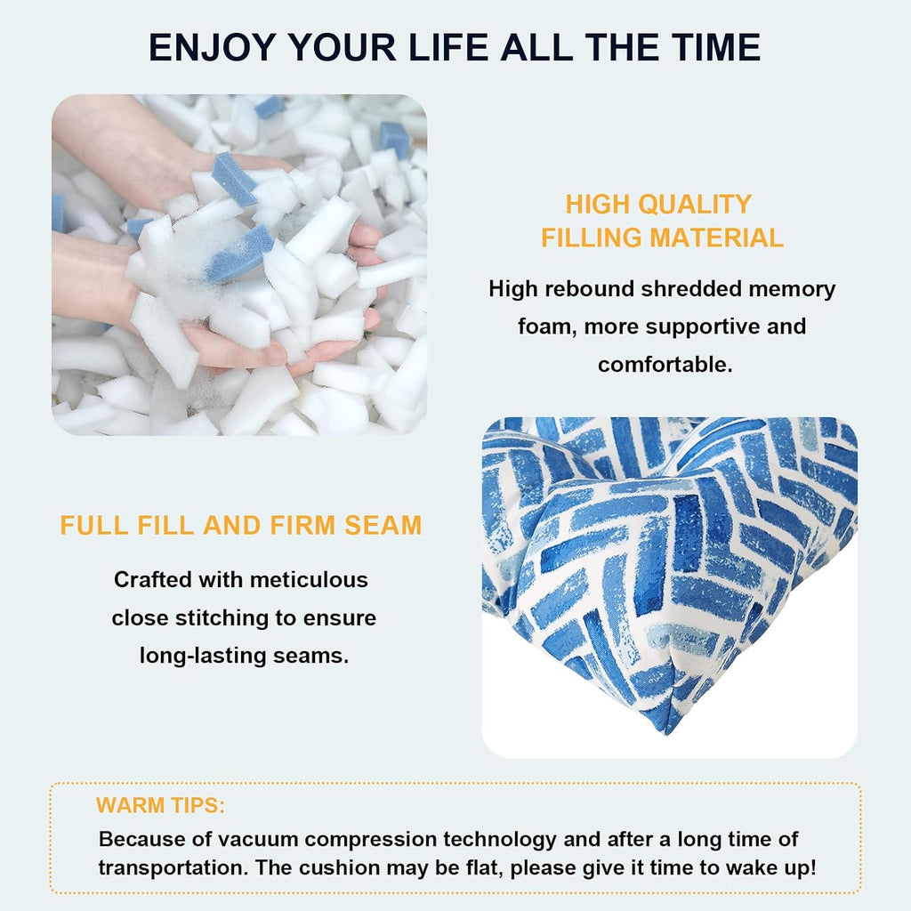 DYTXIII Outdoor High Back Chair Cushions Set of 2, Water Repellent Tufted Rocking Seat Cushions Replacement 44 x 22 Inch, Seat & Back Chair Pads for Patio, Balcony and Indoor Use -Blue Bricks