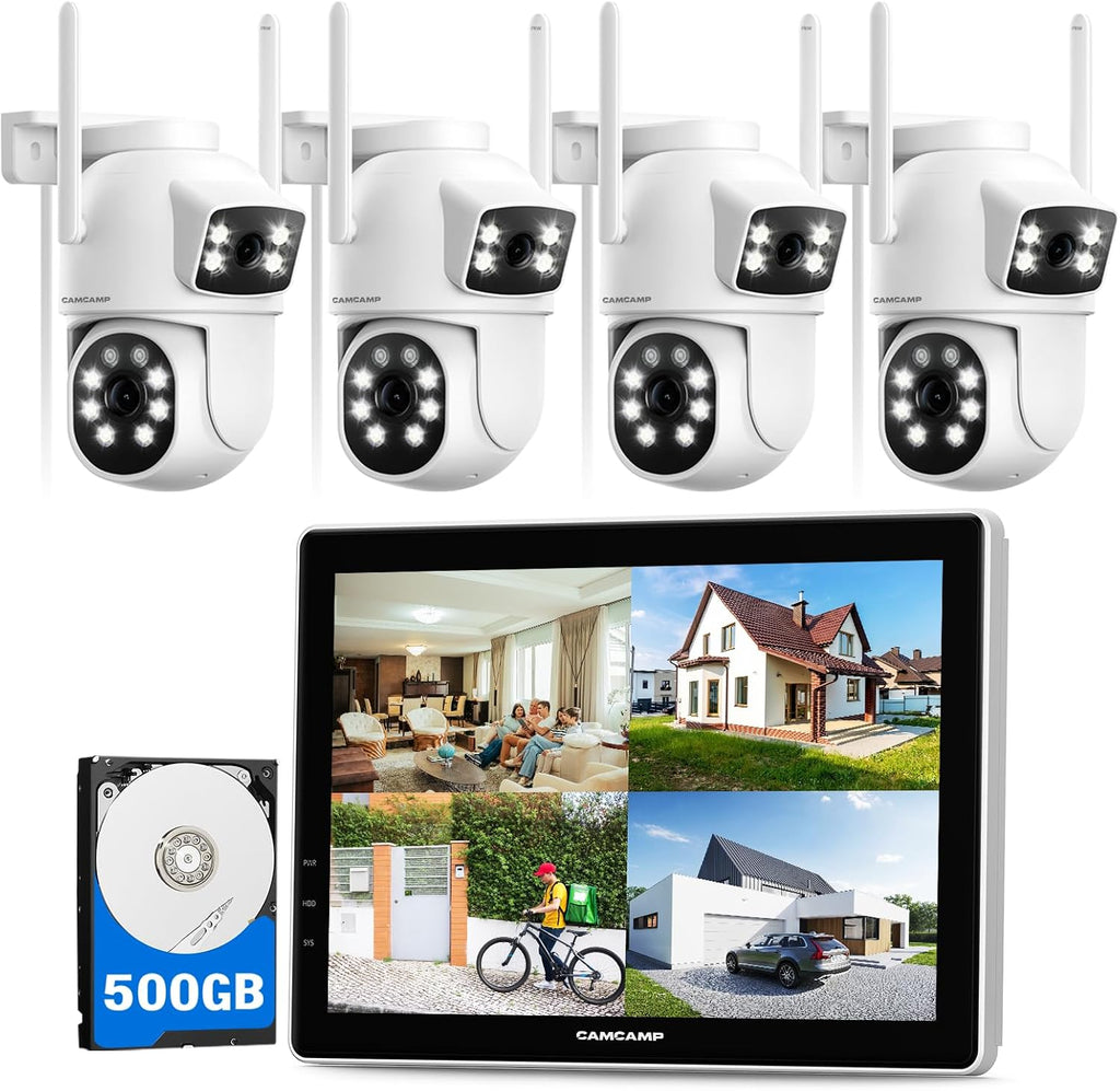 CAMCAMP Wireless Security Camera System with 10.1' Monitor, Dual Lens PTZ CCTV Camera Security System, 10CH Expandable 4K NVR,Auto Tracking, No Subscription for Outdoor Indoor, 5G & 2.4G WiFi
