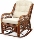 Malibu Rocking Handmade Lounge Chair ECO Natural Wicker Rattan Colonial Color with Cream Cushion, Indoor ONLY