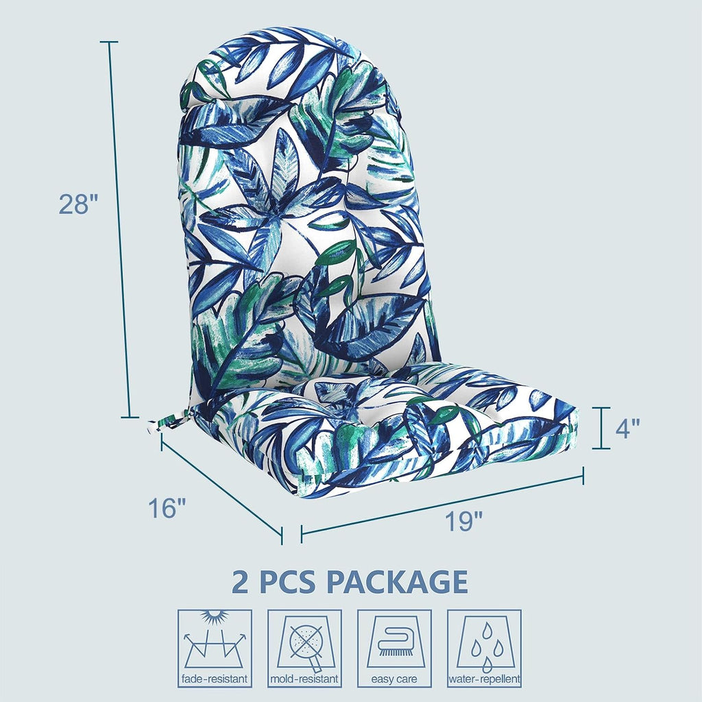 LVTXIII Outdoor Adirondack Chair Cushions, 44x19x4 Inch Non-Slip High Back Rocking Chair Cushion, Tufted Seat Cushion for Patio Furniture, Set of 2, Leaves Ink Blue