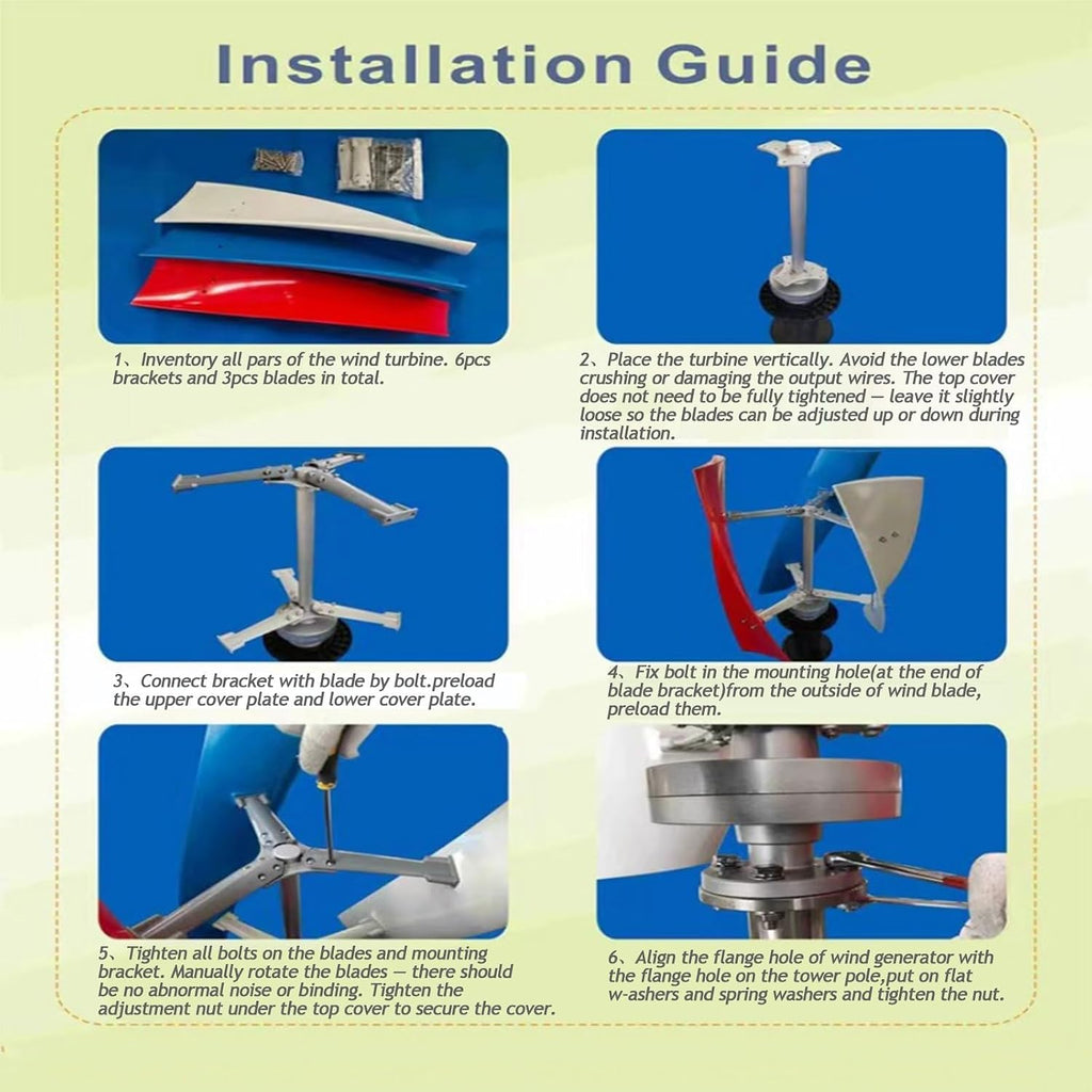1000W Wind Turbine Generator Kit, 3 Blades Vertical Axis Wind Power Generator Permanent-Magnet 12/24V With Controller, Quiet Design For Home, Boats, Street Lighting