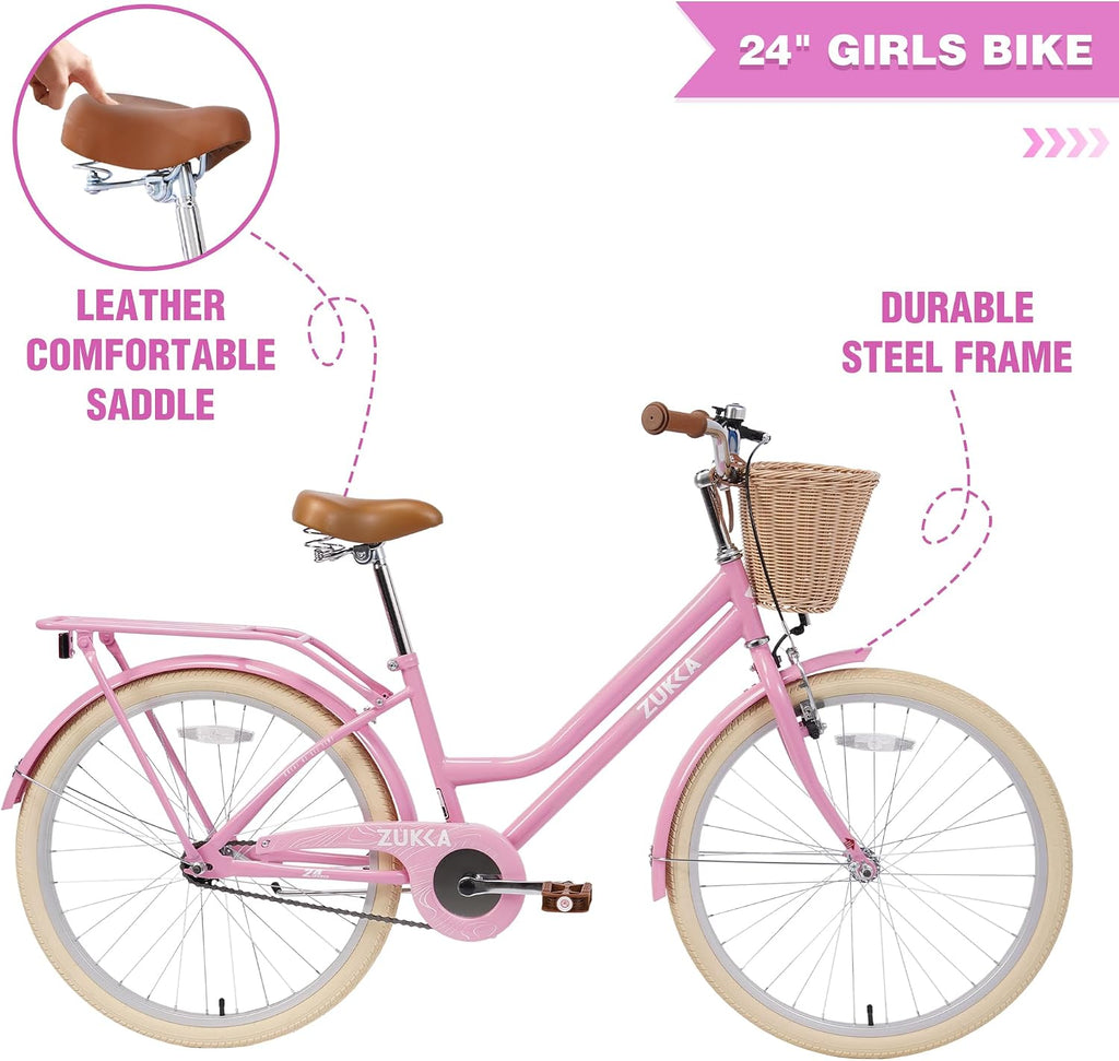 Girls Bike, 20/22/24 Inch Wheels, 1/7 Speed Kids Bike Cruiser Bike, Rear Cargo Rack for 7-14 Years Old Kids Bike, Multiple Colors