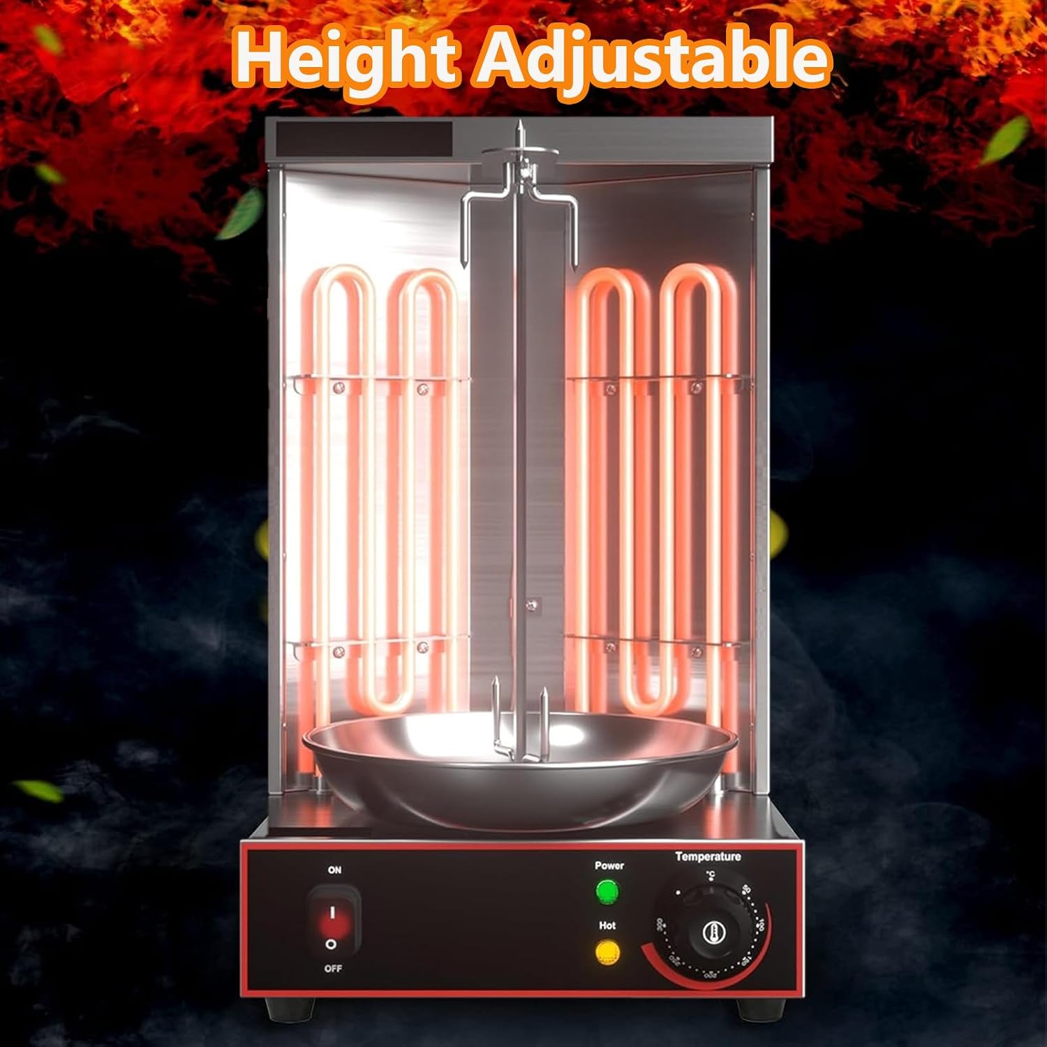 Electric Shawarma Machine, Commercial Vertical Rotisserie Rotating Barbecue Oven Shawarma Grill Machine, Electric Stainless Steel Rotating Machine, Temperature Adjustable 50-300℃