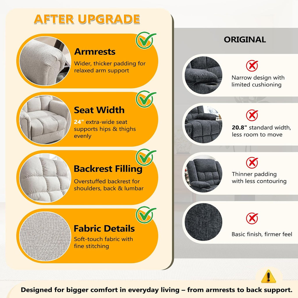 ANJ 360°Swivel Rocker Recliner Chair with Massage and Heat, Manual Overstuffed Oversized Swivel Recliners for Big Man, Large Glider Rocking Reclining Chairs for Nursery, Living Room, Beige