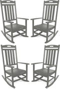 Outdoor Rocking Chair Set of 4, All-Weather Resistant Poly Lumber Rocker Chair Outdoor, High Back Plastic Patio Rocking Chairs for Outside Porch Rocker Garden Lawn, Slate Grey