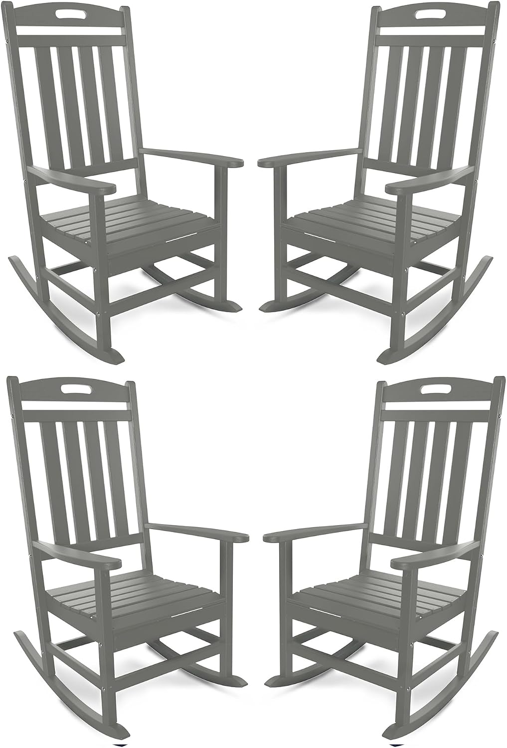 Outdoor Rocking Chair Set of 4, All-Weather Resistant Poly Lumber Rocker Chair Outdoor, High Back Plastic Patio Rocking Chairs for Outside Porch Rocker Garden Lawn, Slate Grey