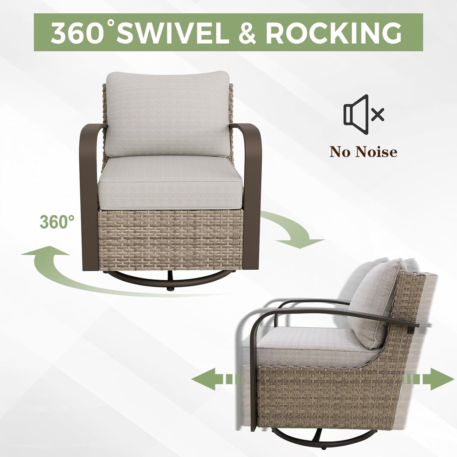 EAGLE PEAK Coastal Vista Outdoor Swivel Wicker Rocker with Deep Seating, Patio Glider Rocking Chair, Contains 1 Chair, Beige