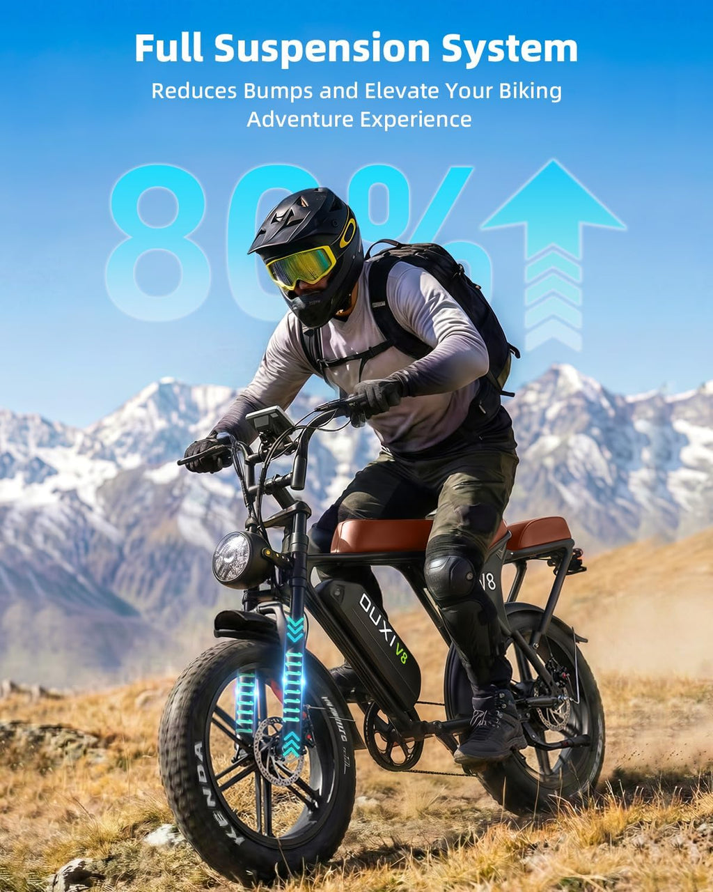 OUXI V8 Series Electric Bike for Adults, E Dirt Bike Peak 500W/1000W, 20/31 MPH, 10.4/15/30 AH Removable Battery, 16''/20' Fat Tire Electric Bike, 7-Speed Gear Electric Bicycles, Dual Disc Brakes