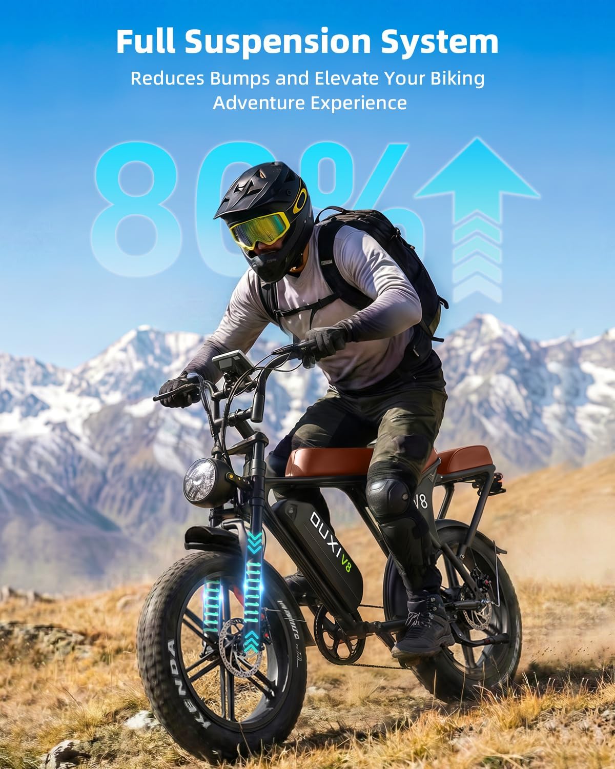 OUXI V8 Series Electric Bike for Adults, E Dirt Bike Peak 500W/1000W, 20/31 MPH, 10.4/15/30 AH Removable Battery, 16''/20' Fat Tire Electric Bike, 7-Speed Gear Electric Bicycles, Dual Disc Brakes