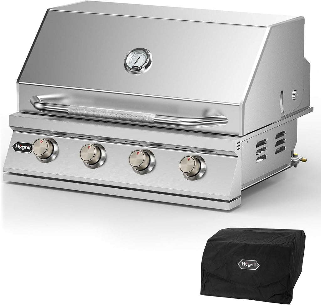 Hygrill STD Series 32-Inch Built In Grill, Stainless Steel 4-Burner Grill Head for Outdoor Kitchen, Natural Gas