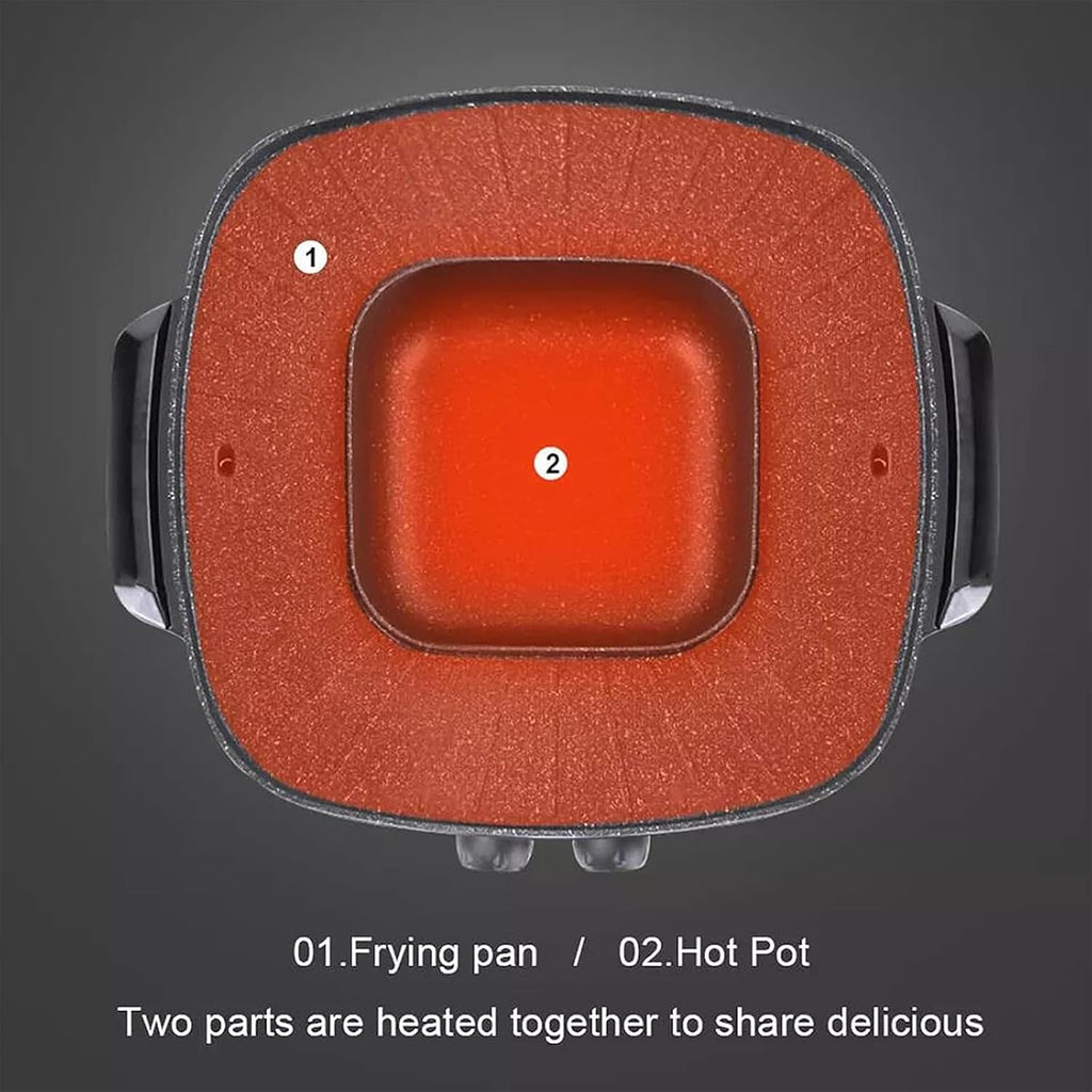 Medium Household Electric Hot Pot with Grill, Soup Pot and Korean BBQ, Non-stick Coating, Easy to Clean, For 2-4 People to Enjoy, 1600 W