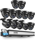ZOSI 2MP 16CH Home Security Camera System Outdoor with AI Human Vehicle Detect, H.265+ 16CH DVR and 12 x 1080p Weatherproof Surveillance CCTV Bullet Dome Camera, 90° View Angle, Alert Push, 2TB HDD