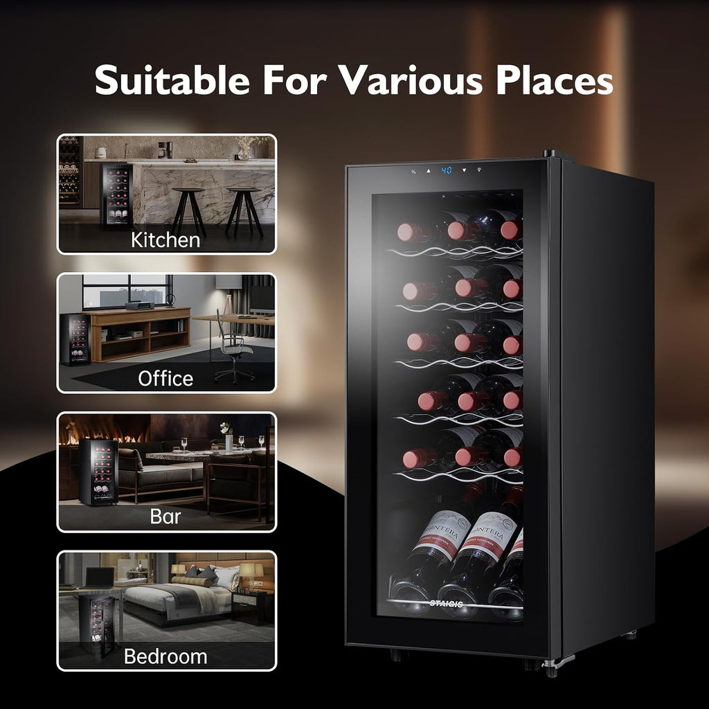 18 Bottle Mini Fridge, Freestanding Small Wine Cooler Refrigerator for Red and White with 40-66F Digital Temperature Control and Glass Door