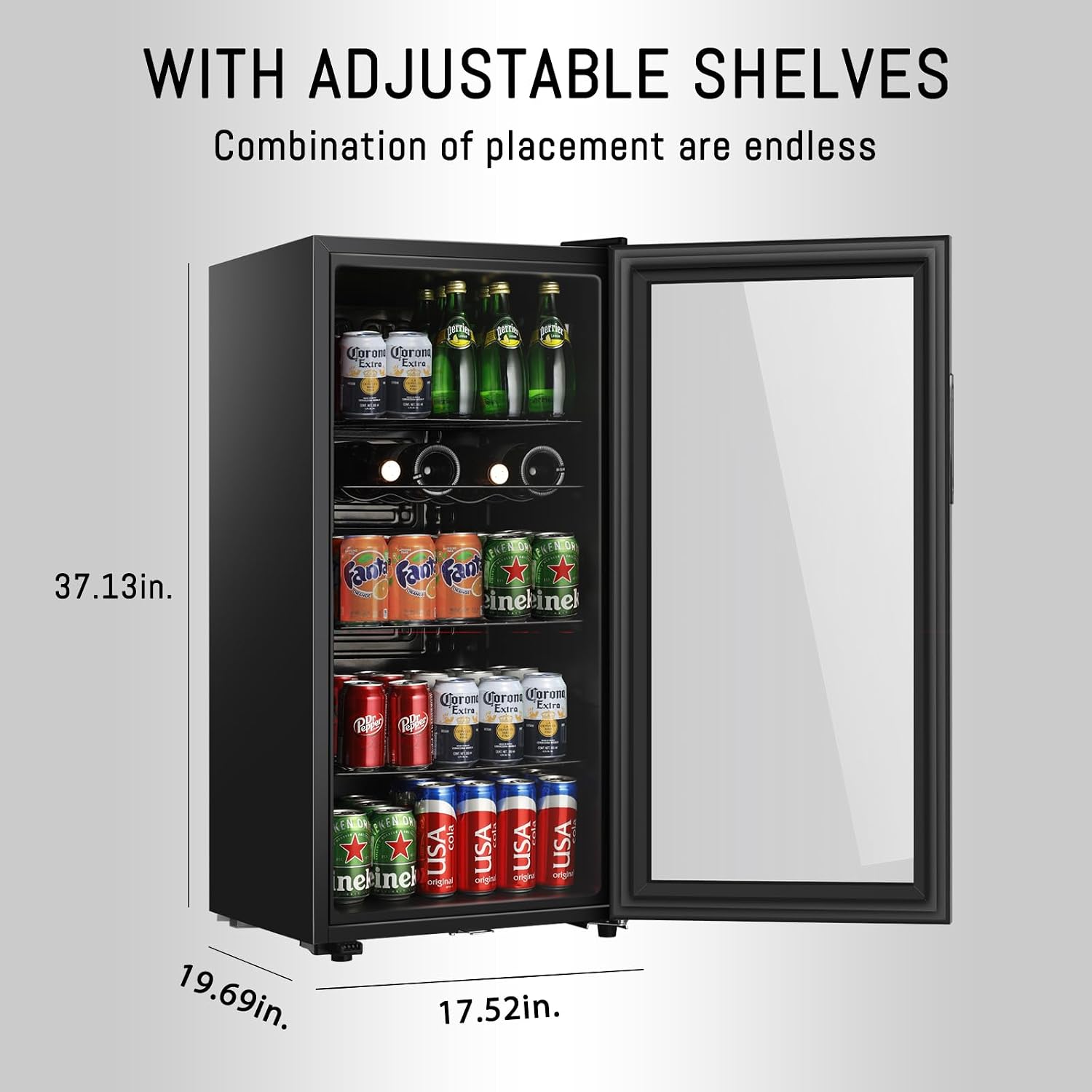 HAILANG LANG Beverage Refrigerator, 4.5 Cu.Ft, Mini Fridge with Glass Door for Soda Beer, Freestanding Beverage Cooler for Office, Bar, Adjustable Shelving&Adjustable Foot