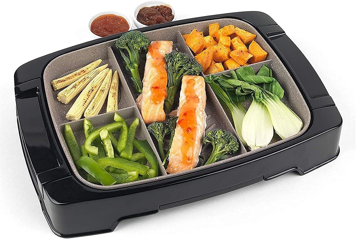 Korean BBQ Grill Portable Electric Grill, 5-in-1 Grill, 1500 W Detachable Electric Grill, Marble Non-stick Coating Barbecue grills,Household Nonstick Electric Griddle