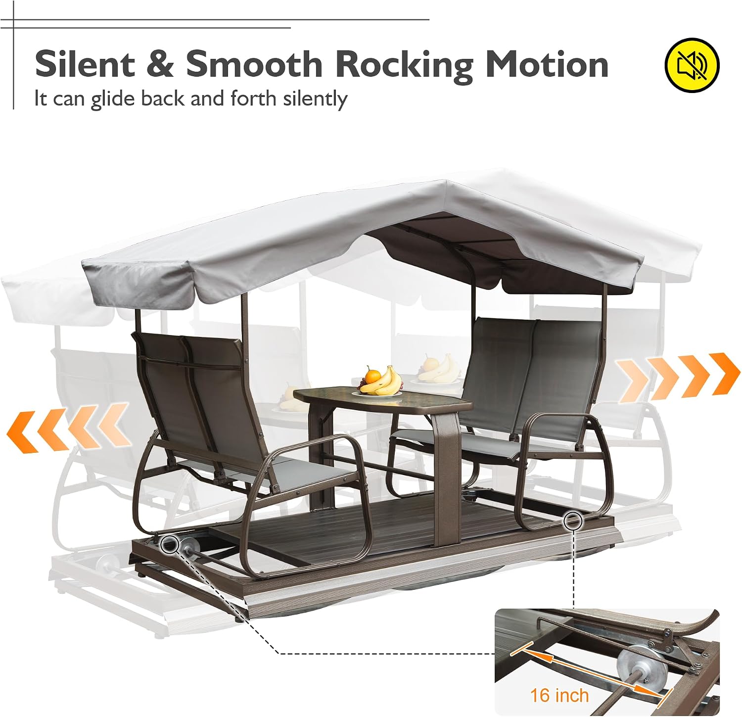 Domi 4-Seat Outdoor Glider Bench with Canopy, 800lbs Capacity Aluminum Rocking Chair with Zippered Mesh & Tempered Glass Table, Heavy Duty Outdoor Swing Chair for Patio, Backyard, Poolside