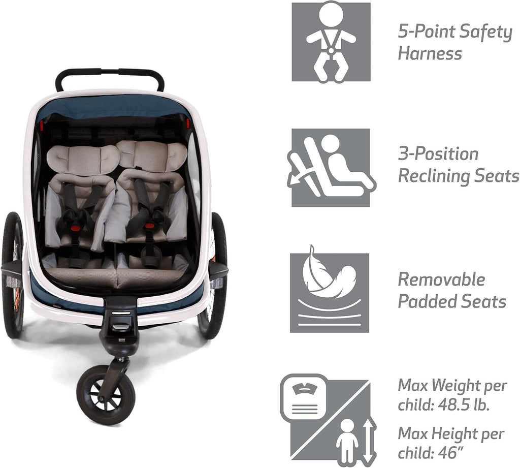Hamax Outback Two Seat Reclining Multi-Sport Child Bike Trailer + Stroller (Jogger Wheel Sold Separately)