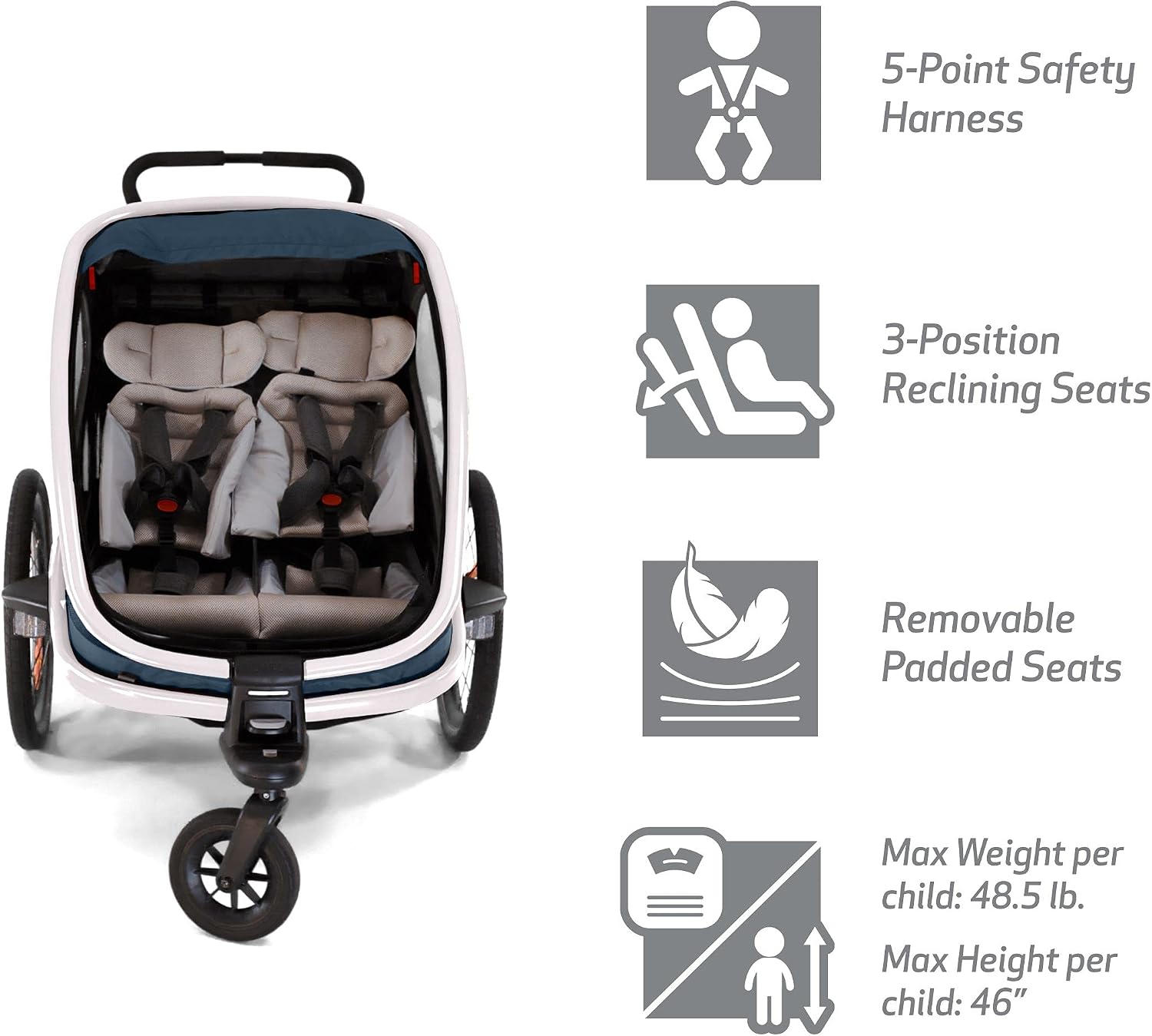 Hamax Outback Two Seat Reclining Multi-Sport Child Bike Trailer + Stroller (Jogger Wheel Sold Separately)