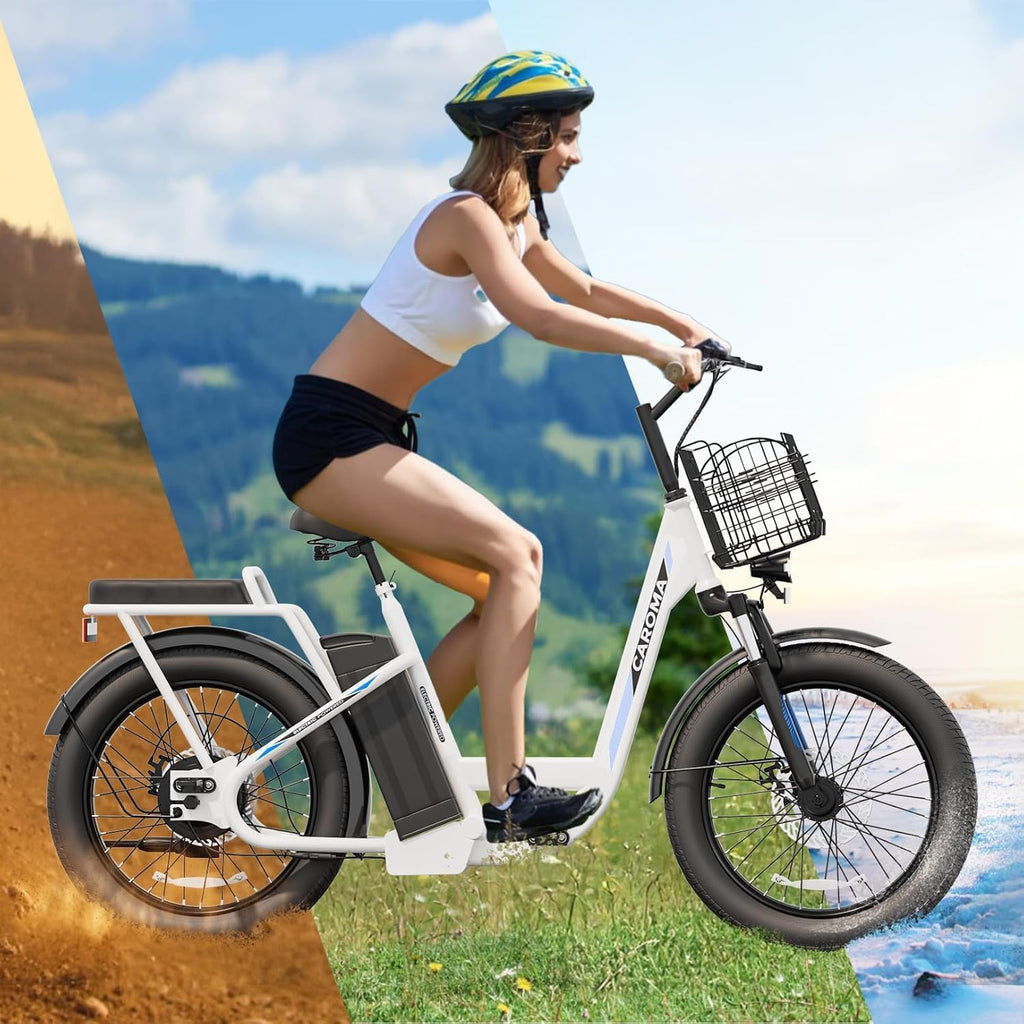 Caroma Peak 500W/800W/1200W Electric Scooter with Seat, 20' Fat Tire Electric Bike with 48V Removable Battery, Up to 30Miles & 20MPH, Adult Scooter for Commuting with Basket&Adjustable Seat