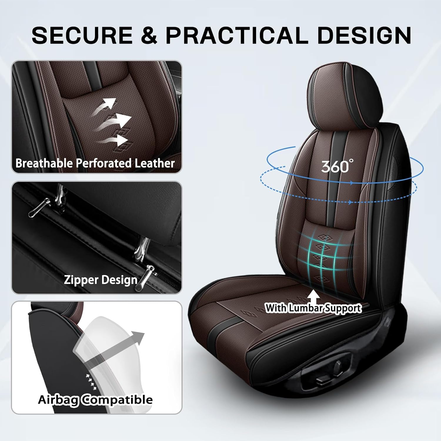 Car Seat Covers for Grand Cherokee L,for Jeep Grand Cherokee L 2021-2024,Leather Front Seat Covers,Airbag-Compatible Car Seat Protectors,Waterproof Seat Cover for Cars(Black+Coffee,2PCS/With Pillows)