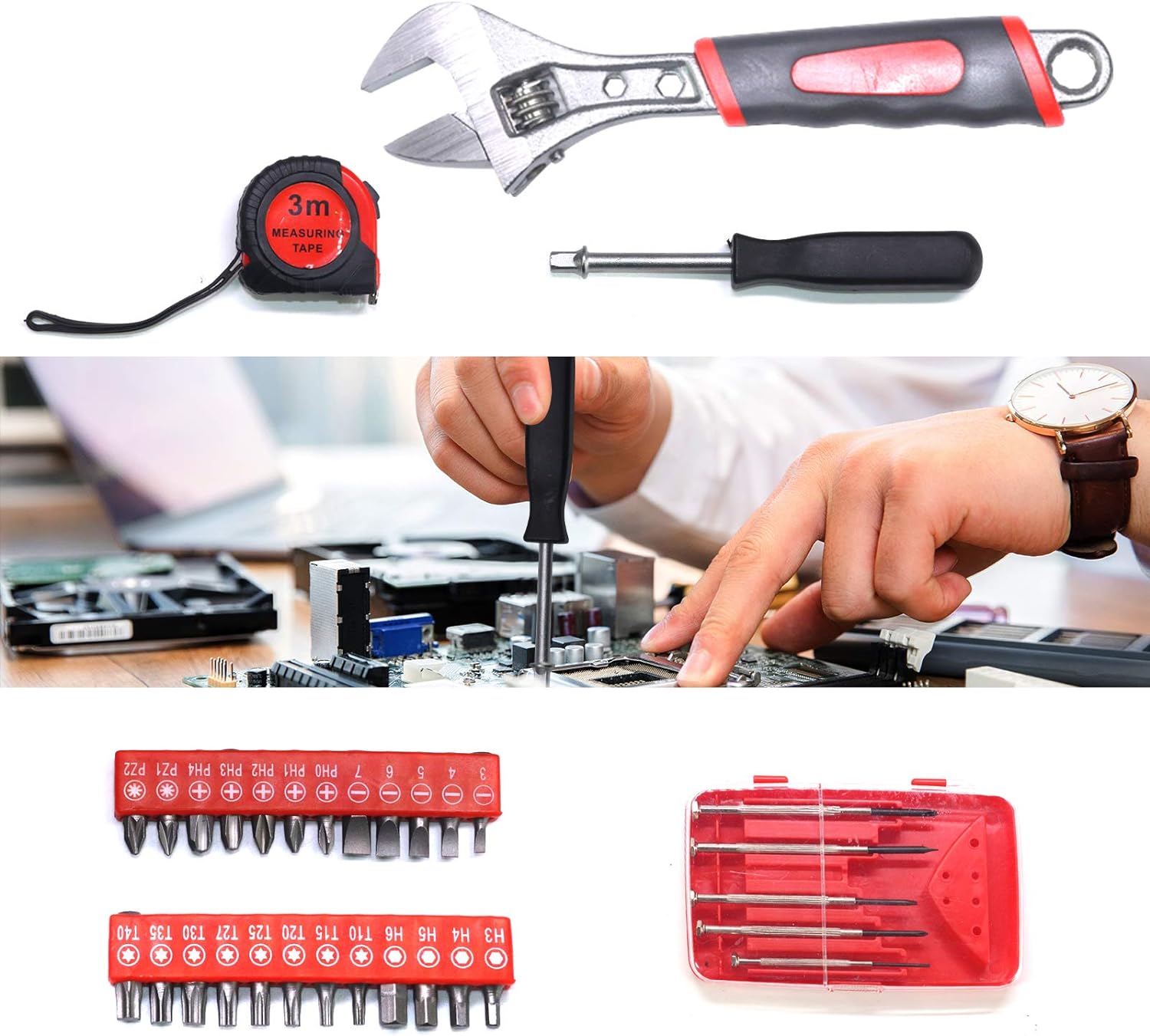Arcwares 799pcs Aluminum Trolley Case Tool Set Silver, House Repair Kit Set, Household Hand Tool Set, with Tool Belt,Gift on Father's Day (Silver)